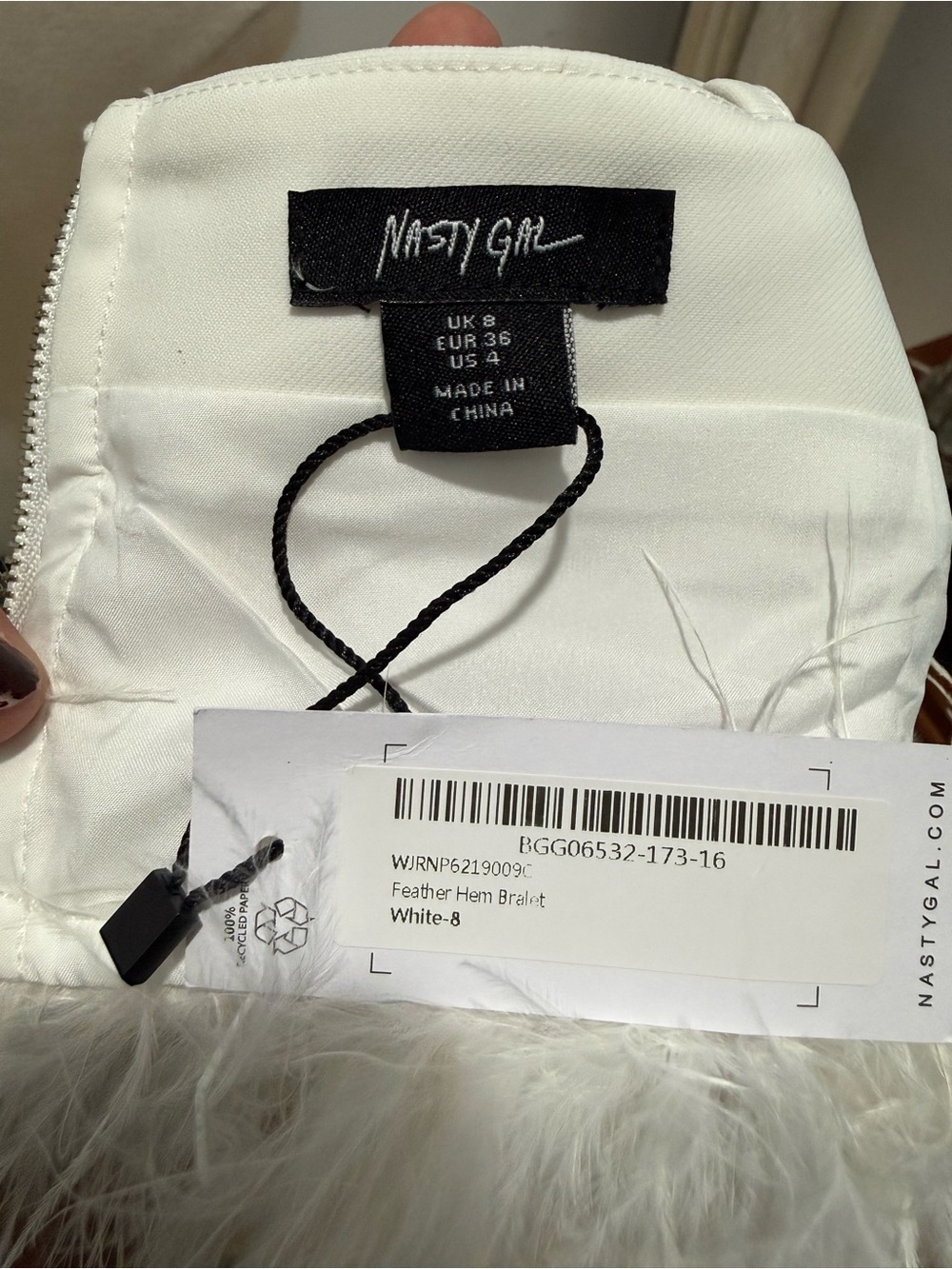 Nasty Gal White Feather-Trim V-Neck Camisole - Picture 6 of 6